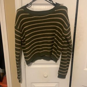 Olive green and cream stripped cropped sweater